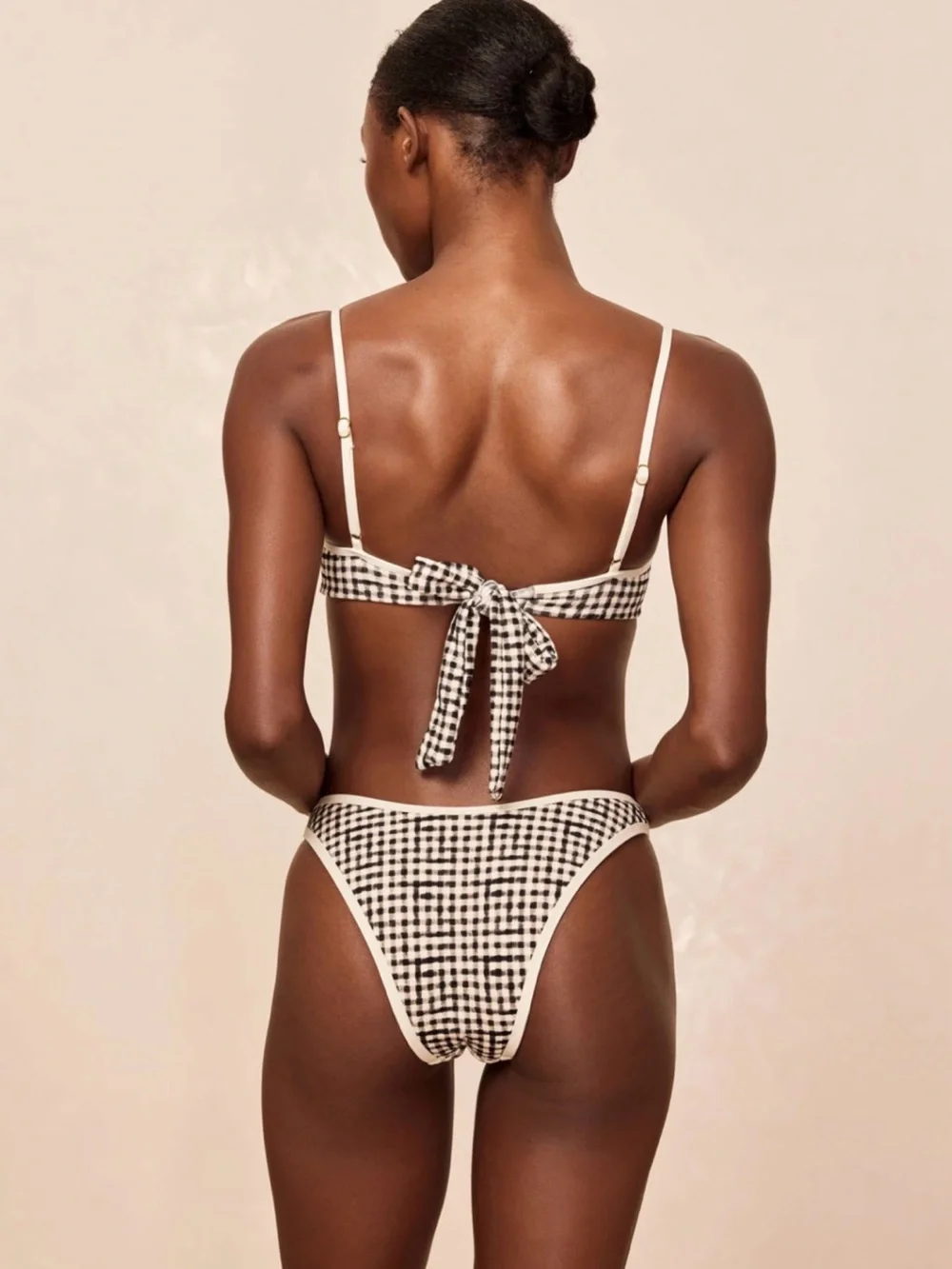 MONDAY Swimwear Black Gingham Bikini Top & Shorts Set